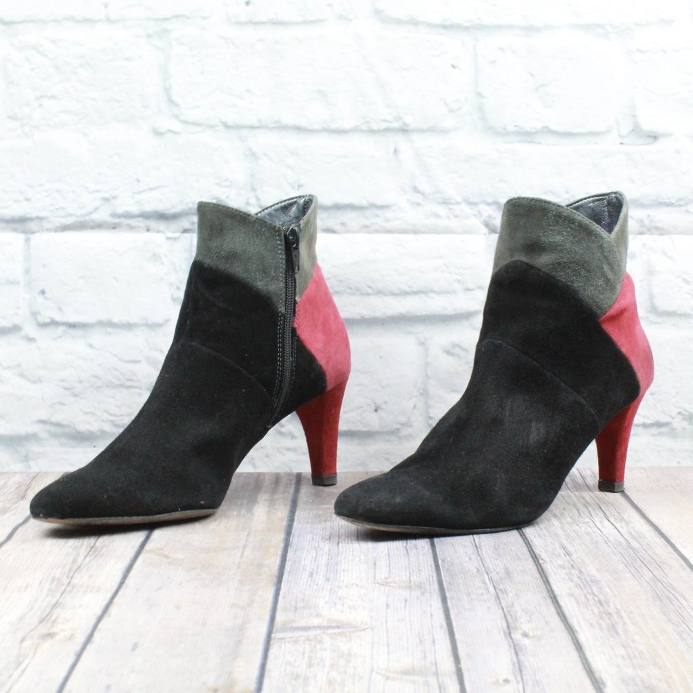 Prevata Colorblock Suede Side Zip Ankle Heeled Italian Booties 7.5 B - Picture 3 of 11